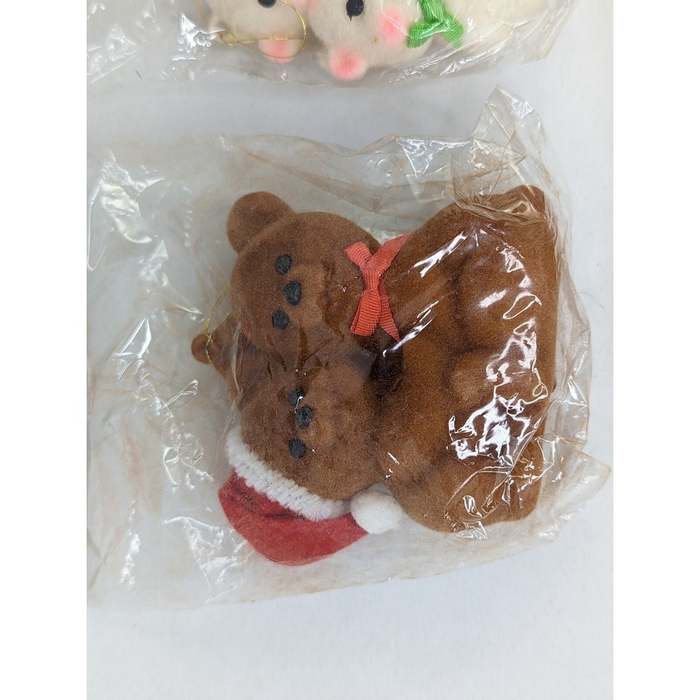 Sears Christmas Ornament Flocked Bears Lot of 2 White Brown a - Picture 2 of 6